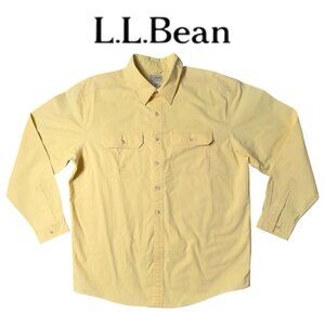 LL Bean Shirt Mens XLT Tall Yellow‎ Traditional Fit Sunwashed Canvas Long Sleeve